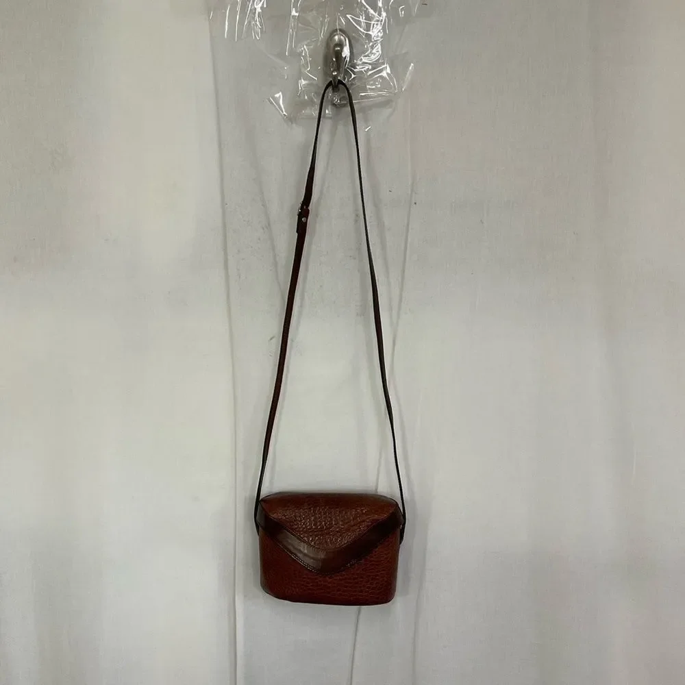 Cristian Brown Vintage Alligator Leather Pockets Small Shoulder Crossbody Bag
